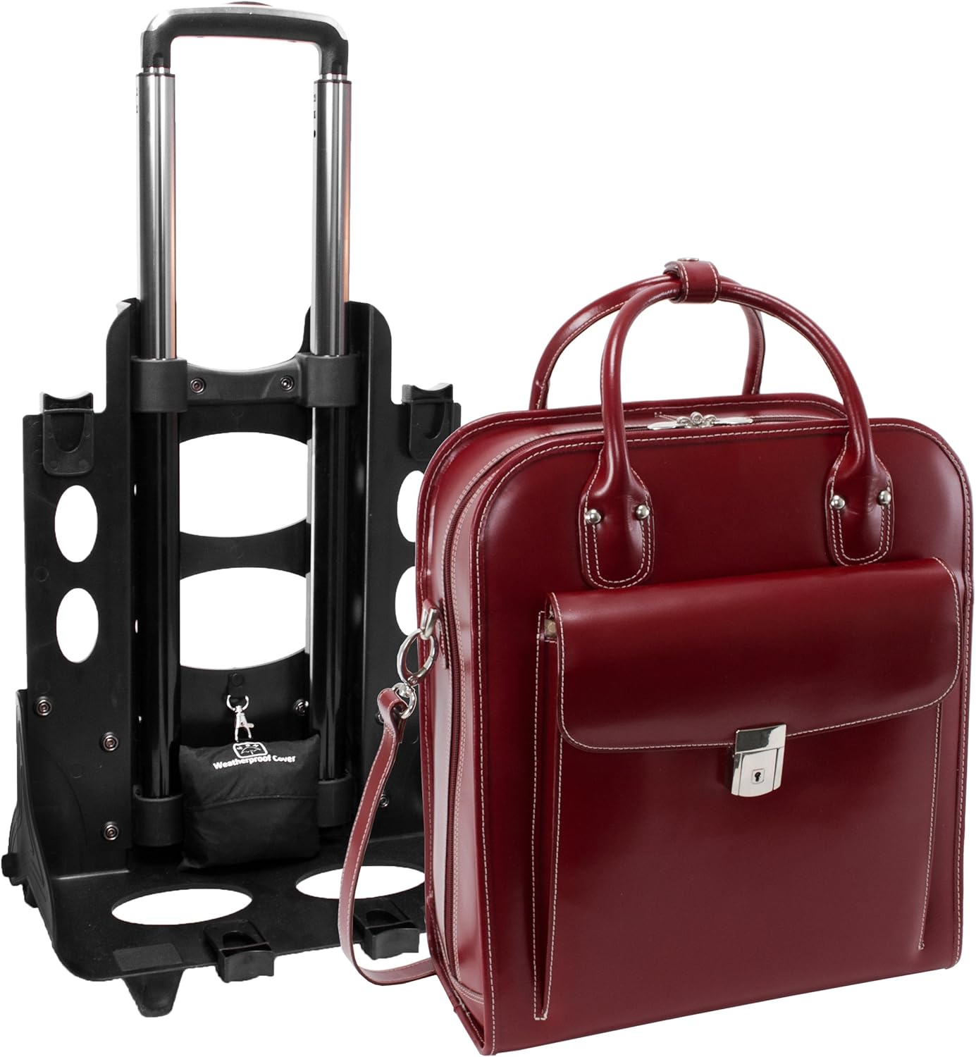 McKlein 96496 La Grange 96496- Red Leather Vertical Detachable-Wheeled Ladies Briefcase