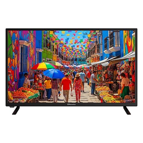 EMtronics 32 inch HD LED TV Black with Freeview, HDMI, USB Media Player, Coaxial, AUX, PVR Recording