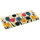 Ecomills Multi Tulip Coco Coir Door Mat, 22" x 47" x 0.5" - Non Slip Backing, Elegant Front Entry Mat, Natural, Indoor Outdoo