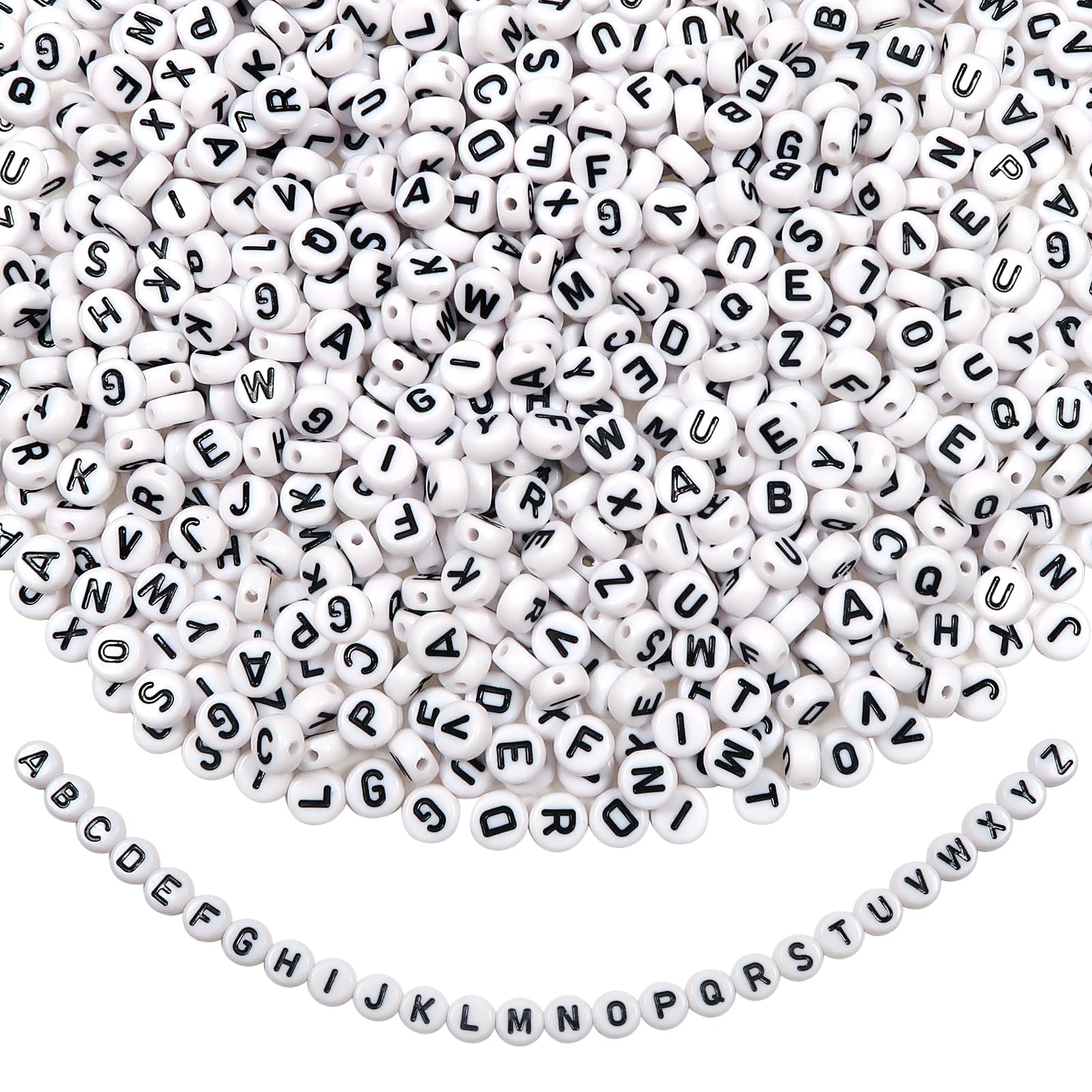 TOAOB 1000pcs Letter Beads Round White Acrylic Alphabet Beads with Black Letter A to Z 7mm for Friendship Bracelets DIY Necklace Jewellery Making Key Chains