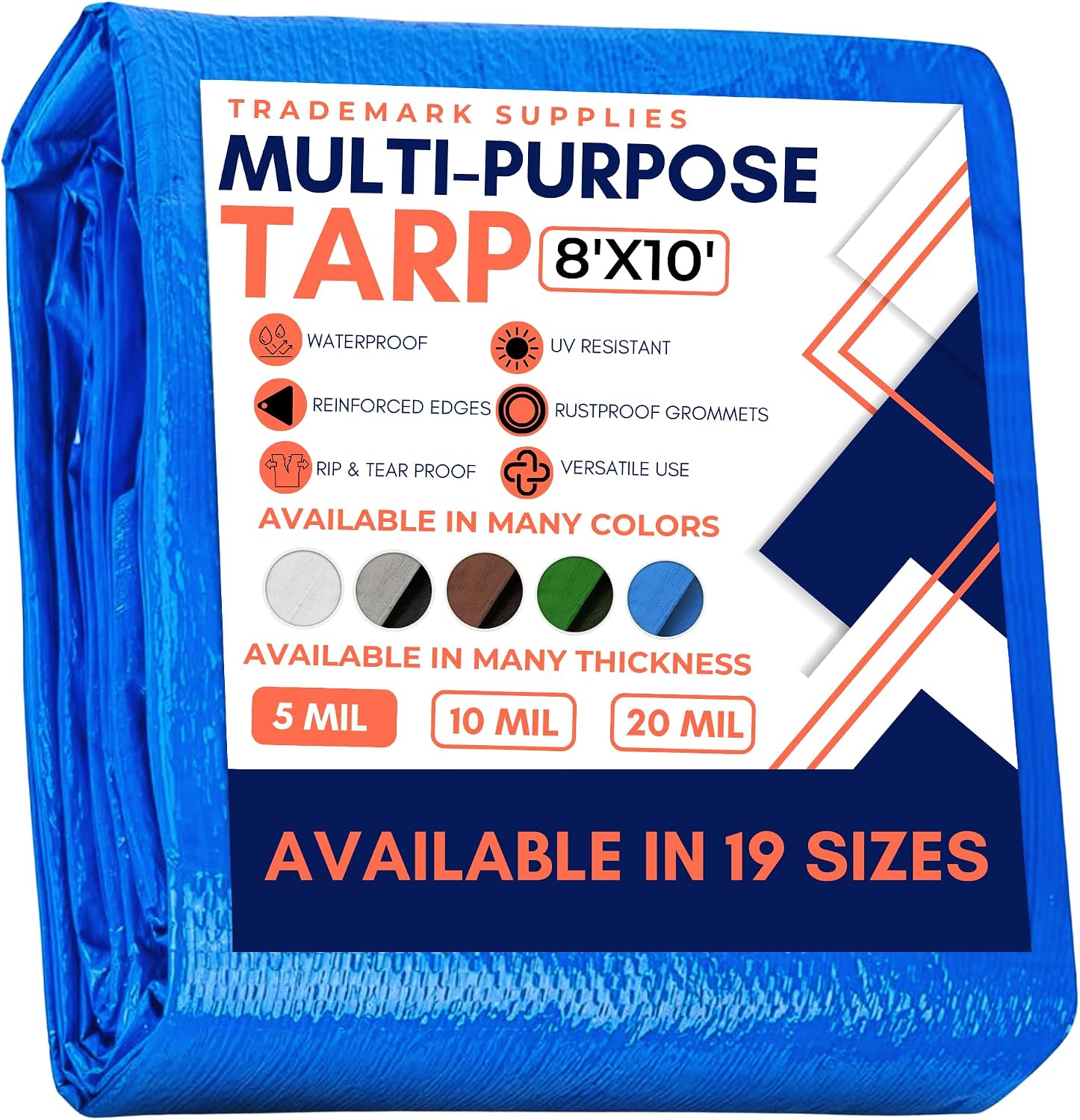 Large Waterproof Tarp- Heavy Duty Thick Poly Tarpaulin Ideal for Canopy Tents, Boats, RV or Pool Covers- Multipurpose Protective Tarps with Grommets for Indoor and Outdoor Use