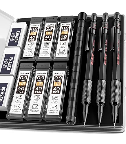 Amazon.com : Metal Mechanical Pencil Set, Break-Resistant 0.9mm 4