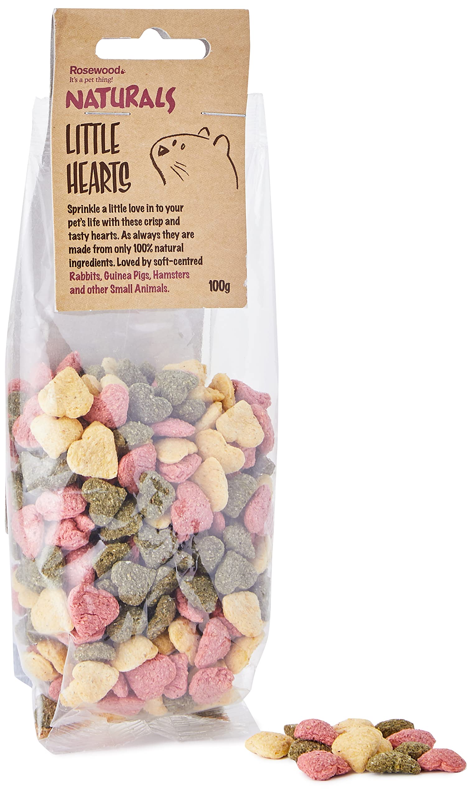 Rosewood Naturals Little Hearts, Small Animal Treats for Rabbits, Guinea Pigs, Chinchillas, Degus, Hamsters, Gerbils, Mice and Rats, 100g