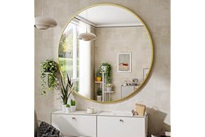 BEAUTYPEAK 24 Inch Round Mirror, Metal Frame Circle Mirror, Wall Mounted for Entryway, Bathroom, Vanity, Living Room, Gold