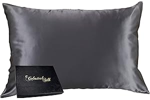 Celestial Silk 100% Silk Pillowcase for Hair Zippered Luxury 25 Momme Mulberry Silk Charmeuse Silk on Both Sides of Cover -Gift Wrapped- (Queen, Charcoal Gray)