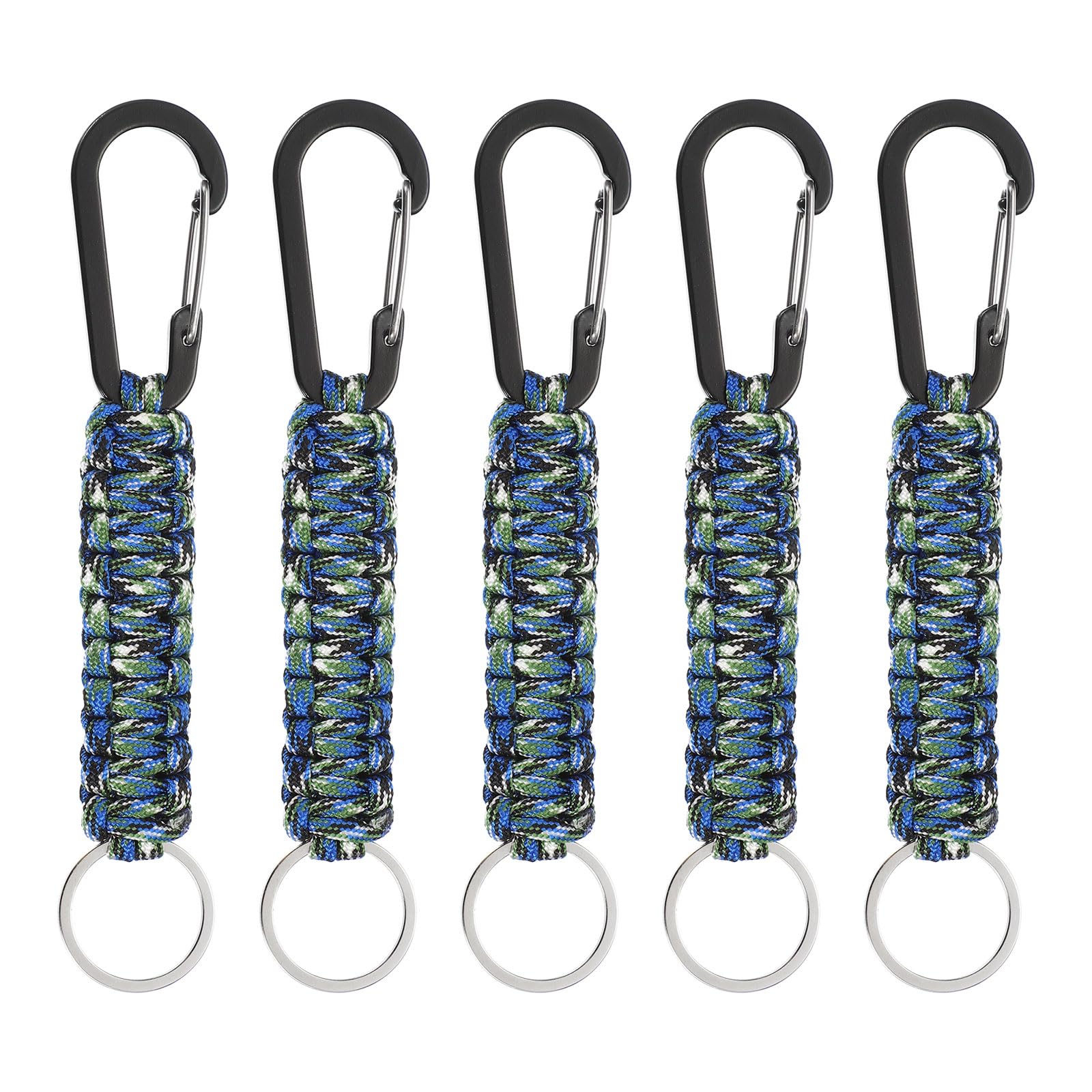 PATIKIL Paracord Keychain, 5 Pcs Survival Lanyard Keychain Cord with Hook Suitable for Camping Hiking Clip Key Backpack Tool Outdoor Fishing Key Ring, Blue White Camouflage