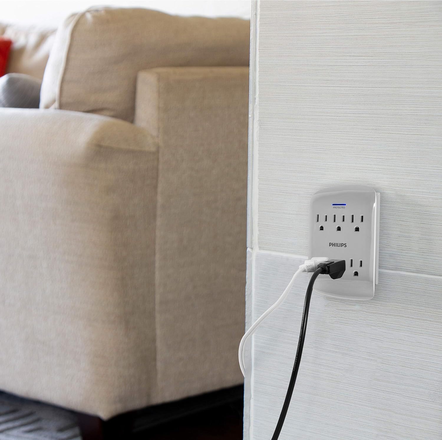Philips 6-Outlet Extender Surge Protector, 900 Joules, 3-Prong, Space Saving Design, Protection Indicator LED Light, Grey, SPP3461GR/37: Electronics