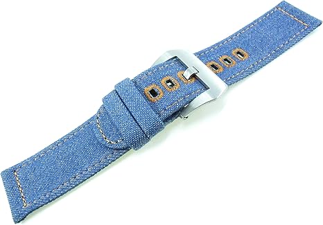 22 mm Azul Vaquero Lienzo Correa Banda Deportes ejército Pulsera Militares Reloj Partes