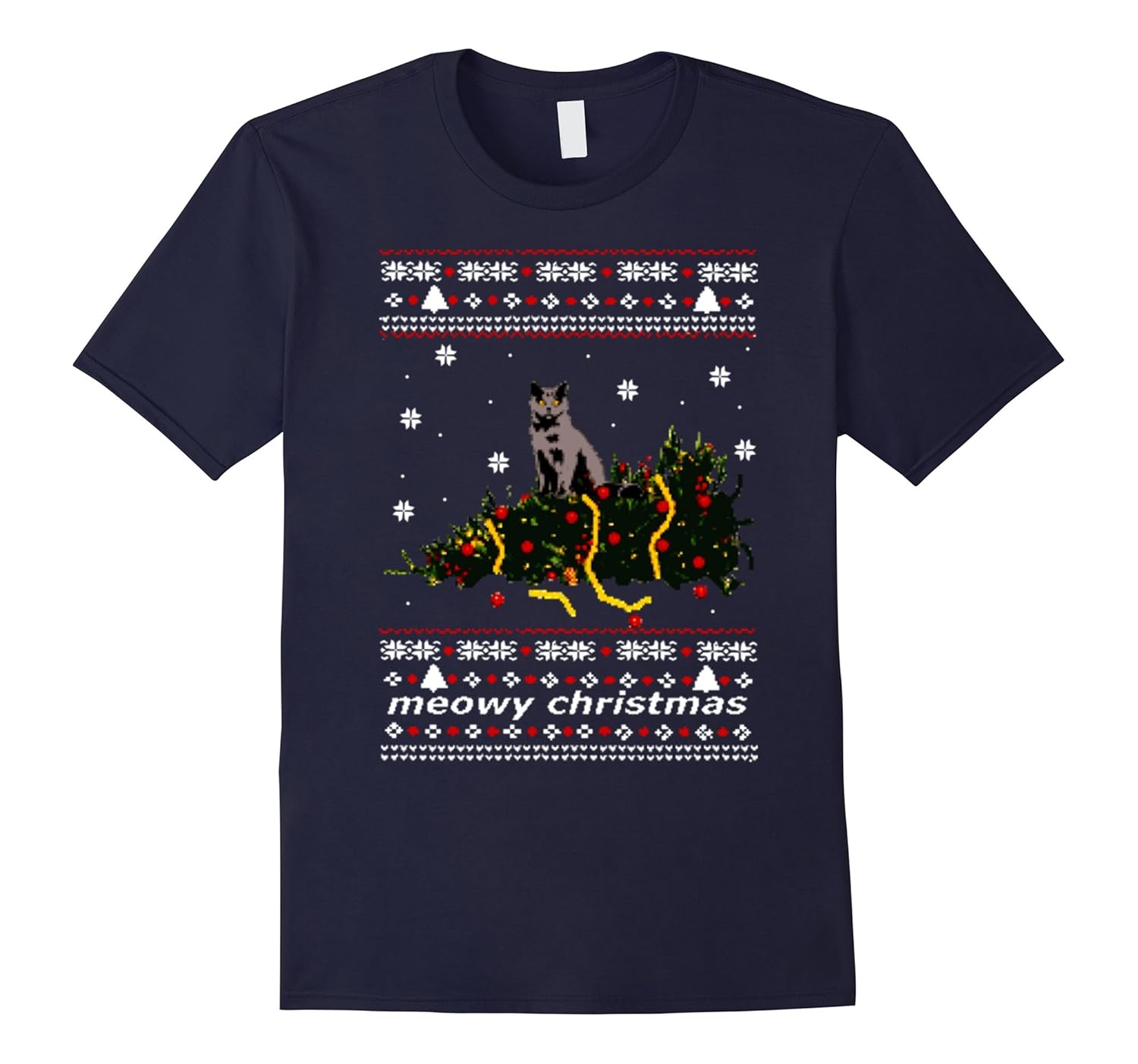 Meowy Christmas Tree Cat Holiday Shirt - Cat Funny-Rose