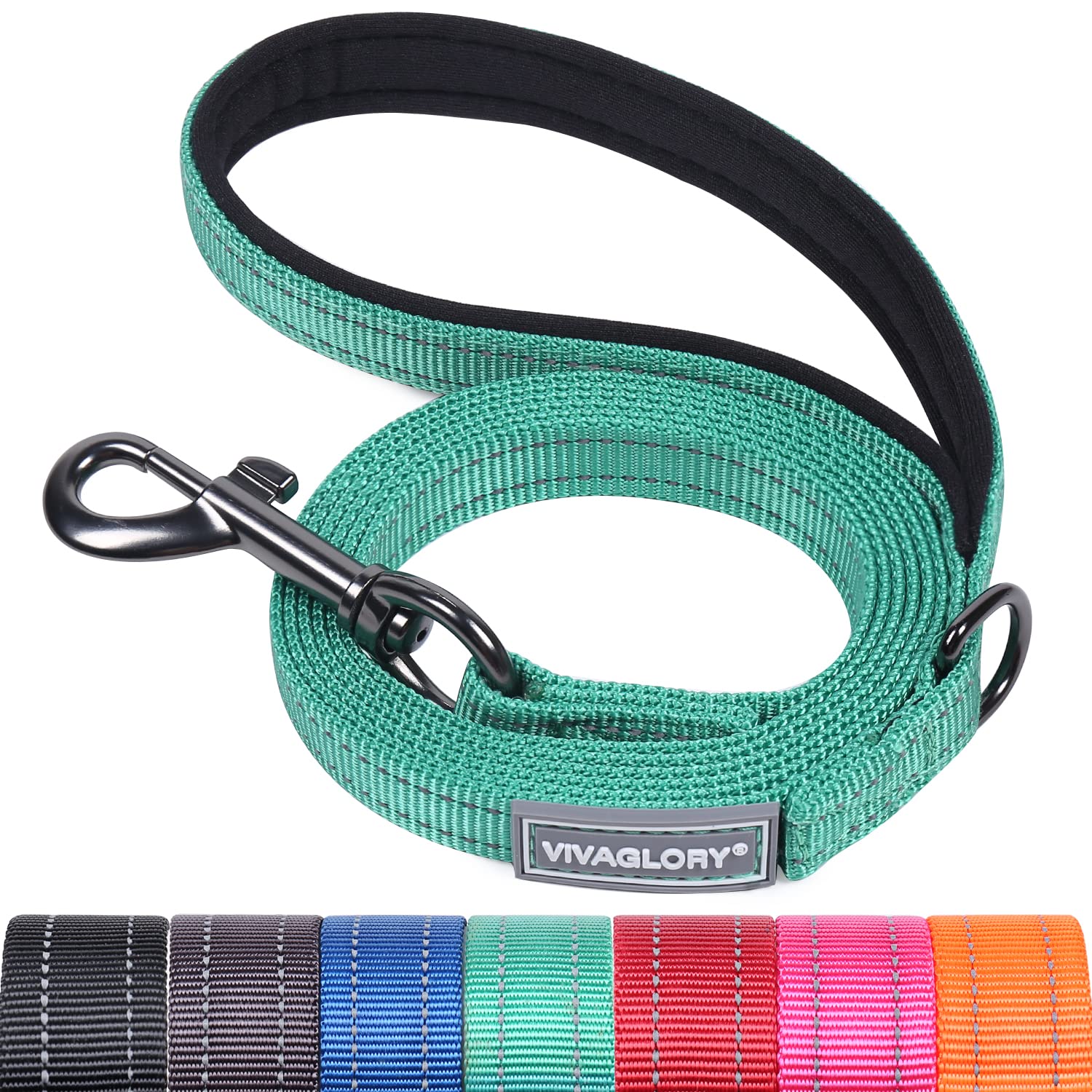 VIVAGLORY Dog Lead Dailyx Dog Leash, Lead with Soft Padded Handle for Training & Walking, Heavy Duty & Double Layer Nylon for Pet Puppy, 180 x 1.4cm, Green