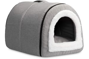 Hollypet Line Cat Bed, Self-Warming 2 in 1 Foldable Cave House Animal Shape Nest Pet Sleeping Bed, Gray