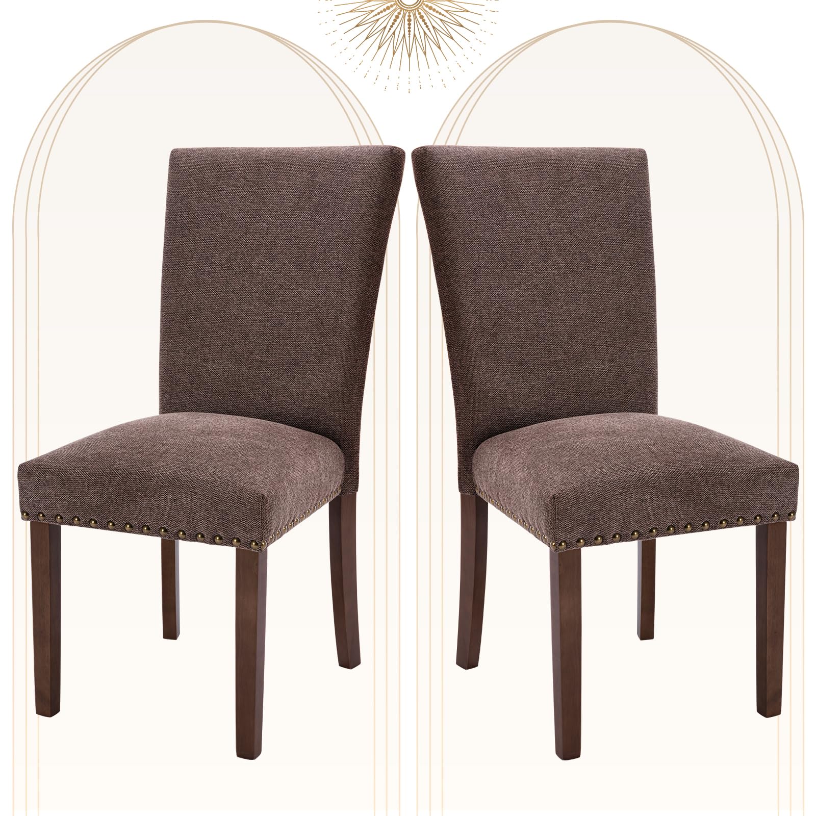 Photo 1 of *************CHAIRS ARE GREY, NOT BROWN******************
COLAMY Upholstered Parsons Dining Chairs Set of 2, Fabric Dining Room Kitchen Side Chair with Nailhead Trim and Wood Legs - Brown