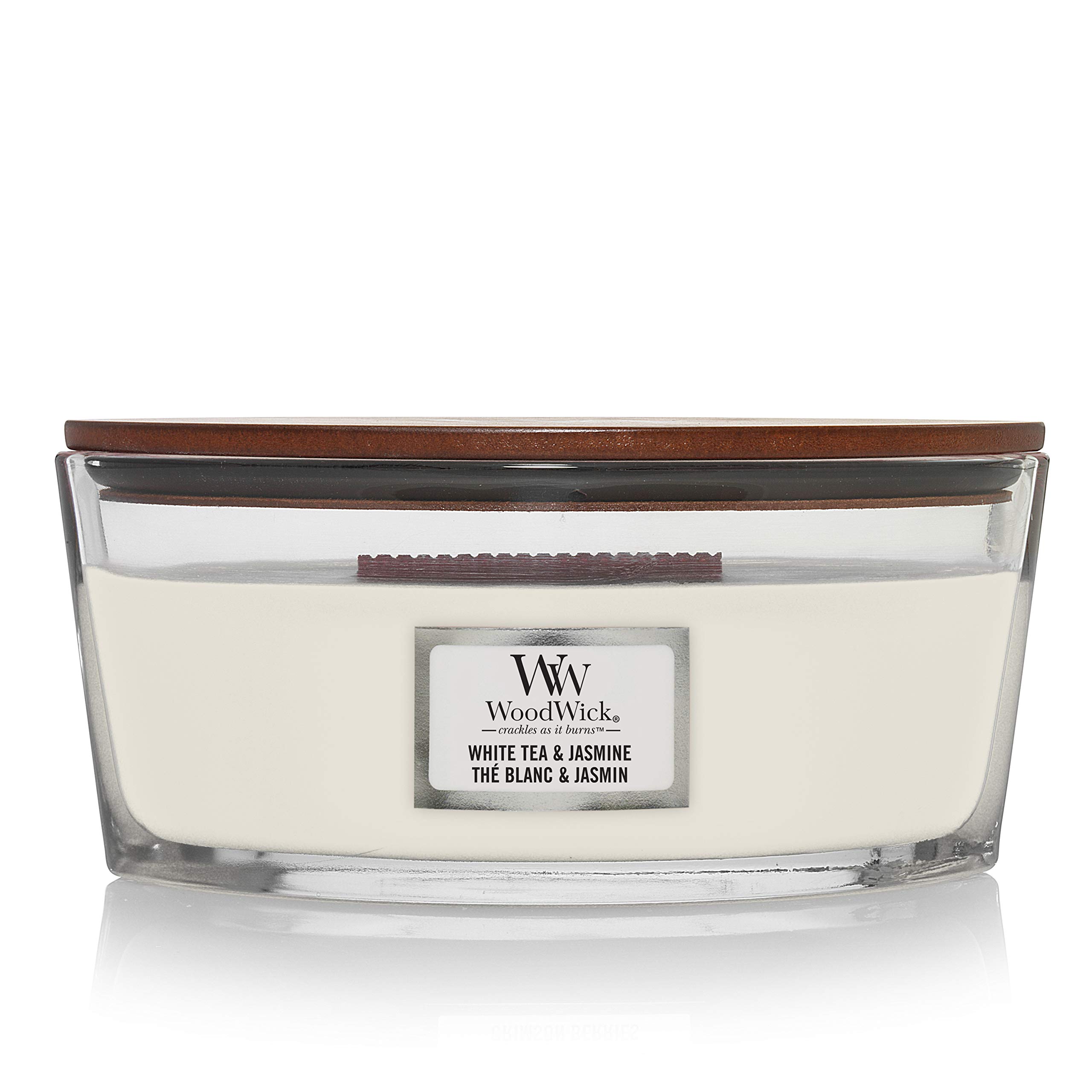 WoodWick Ellipse Scented Candle | White Tea & Jasmine | with Crackling Wick | Burn Time: Up to 50 Hours
