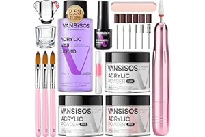 Vansisos Acrylic Nail Kit with Drill: Complete Set with Everything for Beginners and Women at Home Salon - Including Clear White Pink Acrylic Powder and Liquid and Brushes for Extensions
