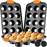 Uiifan 3 Pack Mini Cheesecake Pans Removable Bottom 12 Cavity Mini Cupcake Pan with Silicone Handle Nonslip Anti Heat Nonstic