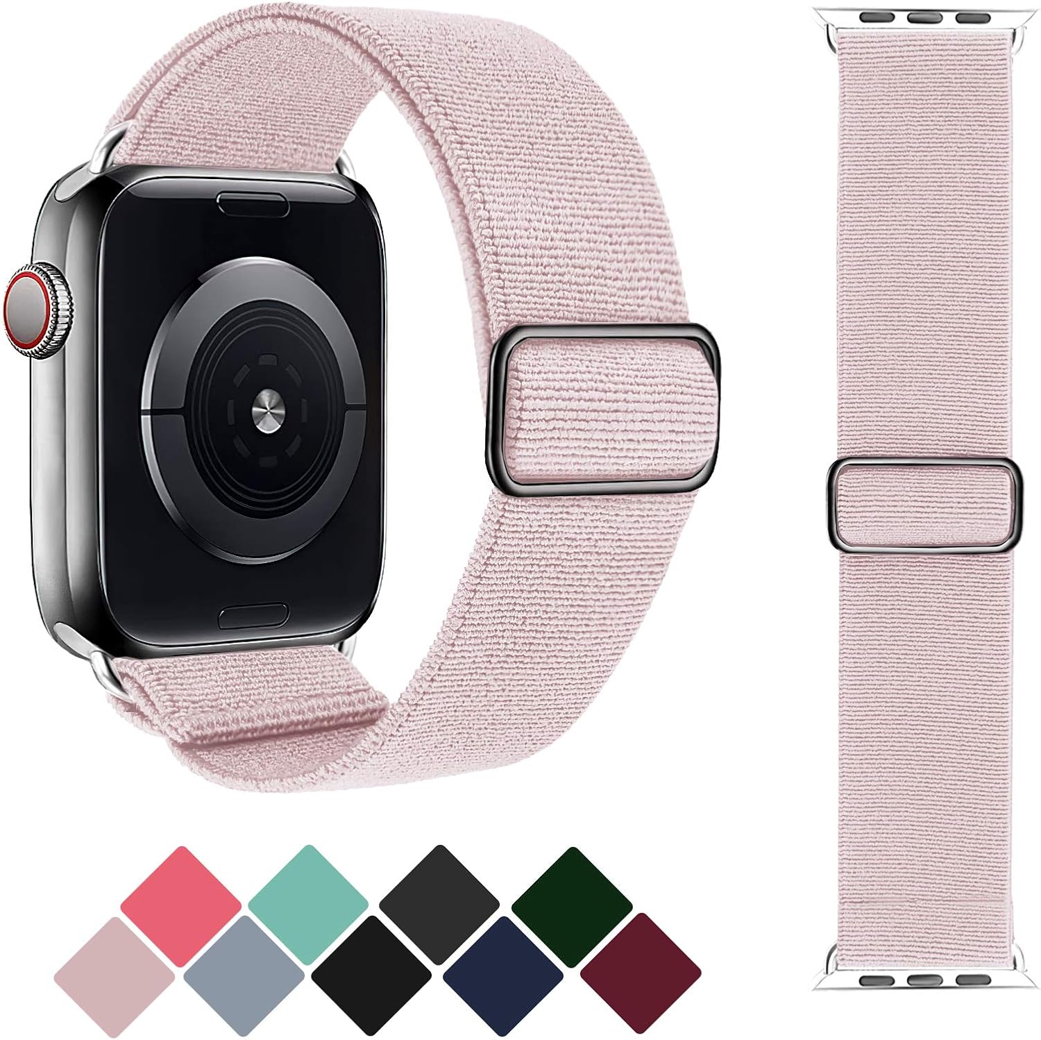 Greatfine Stretchy Solo Loop Strap Compatible with Apple Watch Bands 38mm 40mm,Elastic Nylon Braided Band&Adjustable Buckle Women Men Sport Watch Bands for iWatch Series 6/5/4/3/2/1 SE(Pink-38/40)