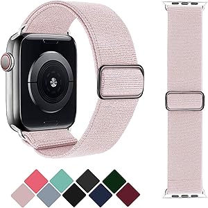 Greatfine Stretchy Solo Loop Strap Compatible with Apple Watch Bands 38mm 40mm,Elastic Nylon Braided Band&Adjustable Buckle Women Men Sport Watch Bands for iWatch Series 6/5/4/3/2/1 SE(Pink-38/40)