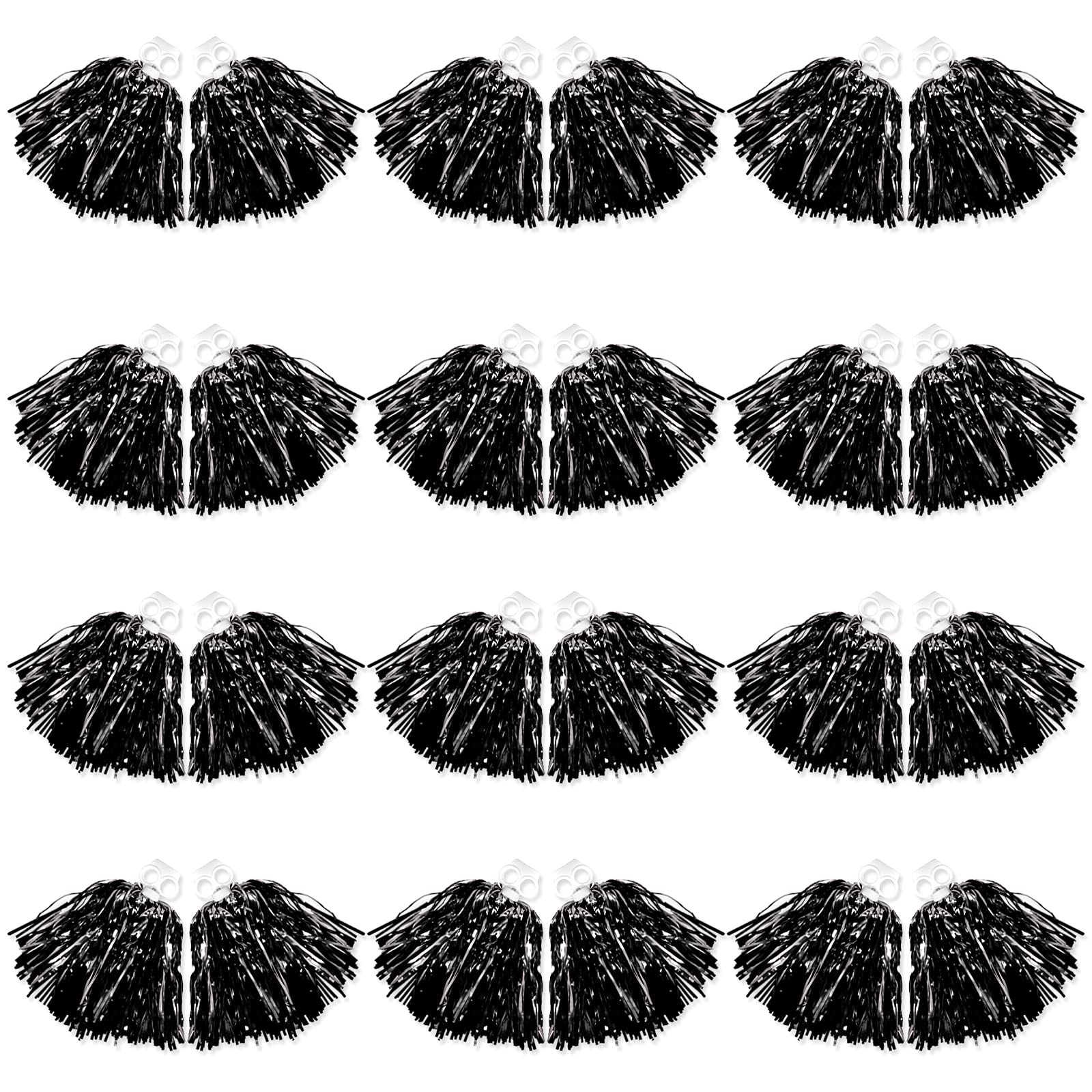 JOENCOST 24Pcs Bright Metallic Cheerleading Pom Poms, Foil Flower Ribbons Cheerleader Pom Poms with Finger-Friendly Ring for Adults Kids Girls Team Spirit Sports Dance Cheering(Black)…