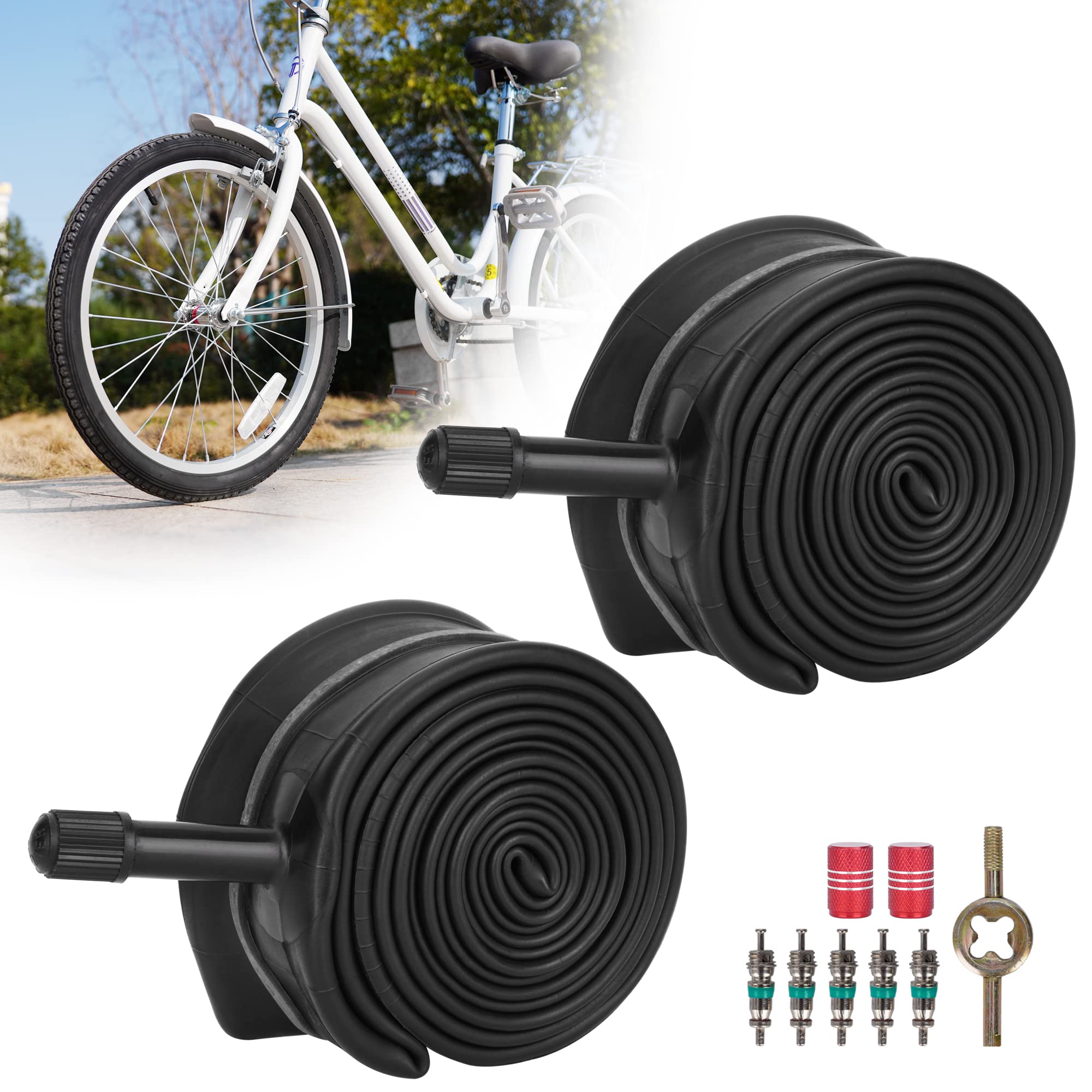 Photo 1 of RUTU 20 inch Bike Tubes 20x1.50/1.75" with 32mm Schrader Valve and Installation Accessories Compatible with 20 x 1.50 20 x 1.60 20 x 1.70 20 x 1.75 Bike Tire Tubes-2 Pack