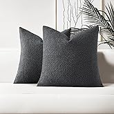 HAUSSY Set of 2 18x18 Decorative Throw Pillow Covers, Soft Cozy Textured Boucle Couch Cases, Home Decor for Couch Bed Living Room,Dark Grey