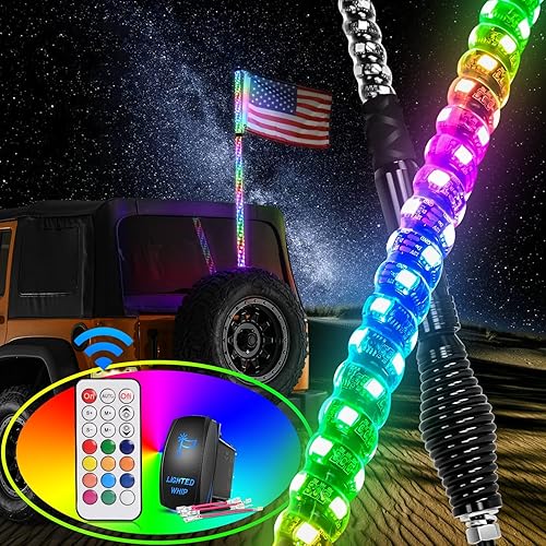 Nilight 1PC 4FT Spiral RGB Led Whip Light with Spring Base Chasing