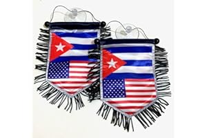 PRK 14 Cuban American mini banner sports flag for car and home decoration door window wall small flag hanging decor accessories sticks to glass quick easy (Cuba USA 01)