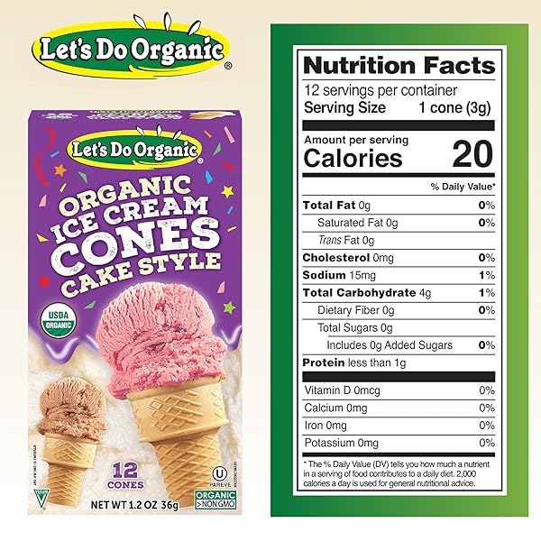 LETS DO ORGANIC ICE CREAM CONES – SUGAR CONES FOR ICE CREAM, MINI ICE CREAM CONES, ICE CREAM CUPS, CRISPY CONES, MINI CAKE CONES – 1.2 OZ (PACK OF 1)
