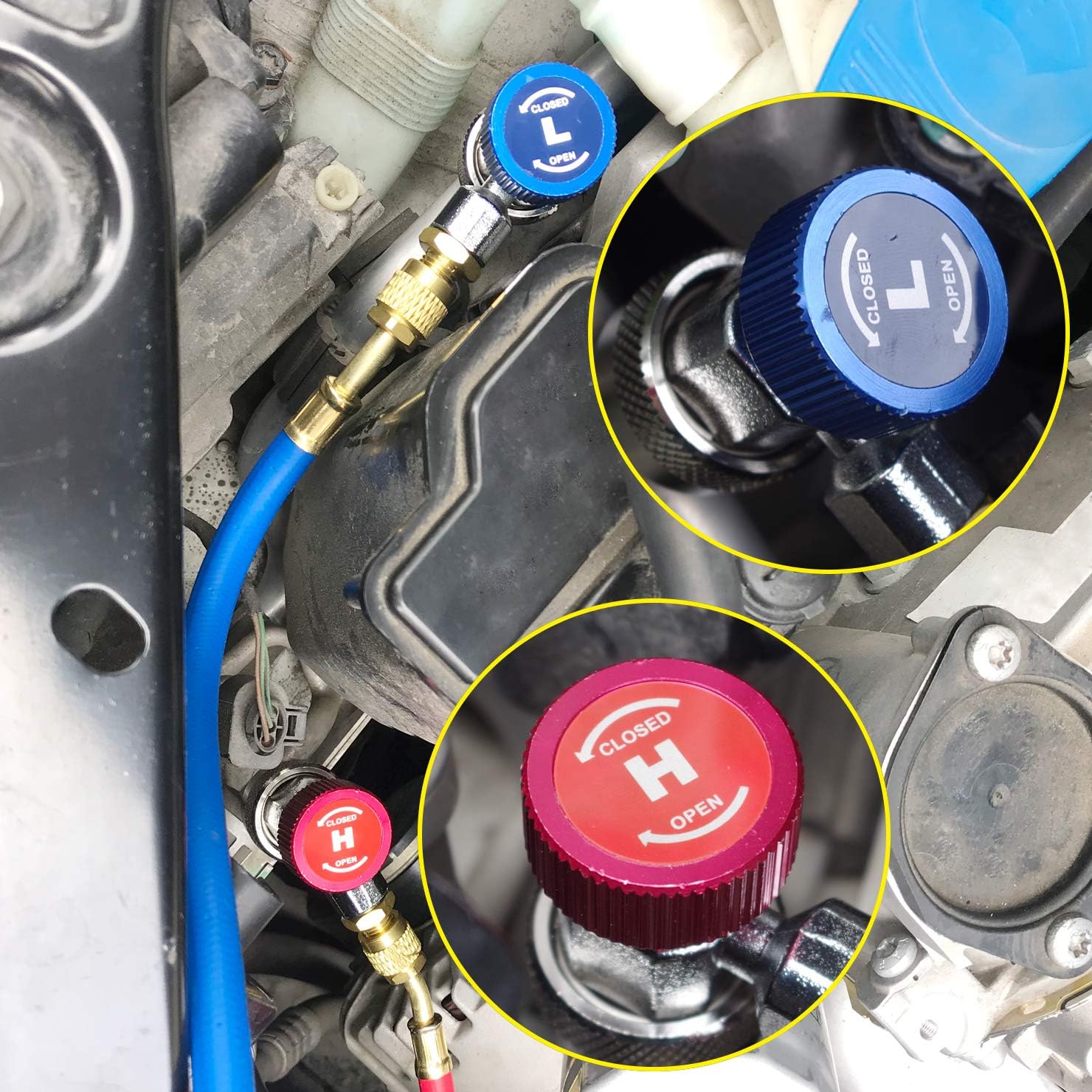 YSTOOL Automotive AC R134a Adjustable Quick Coupler Kit HVAC High Low Connector Conversion with 1/4 inch SAE Male Flare Adapter Work with Standard Auto Air Conditioner Manifold Gauge: Automotive