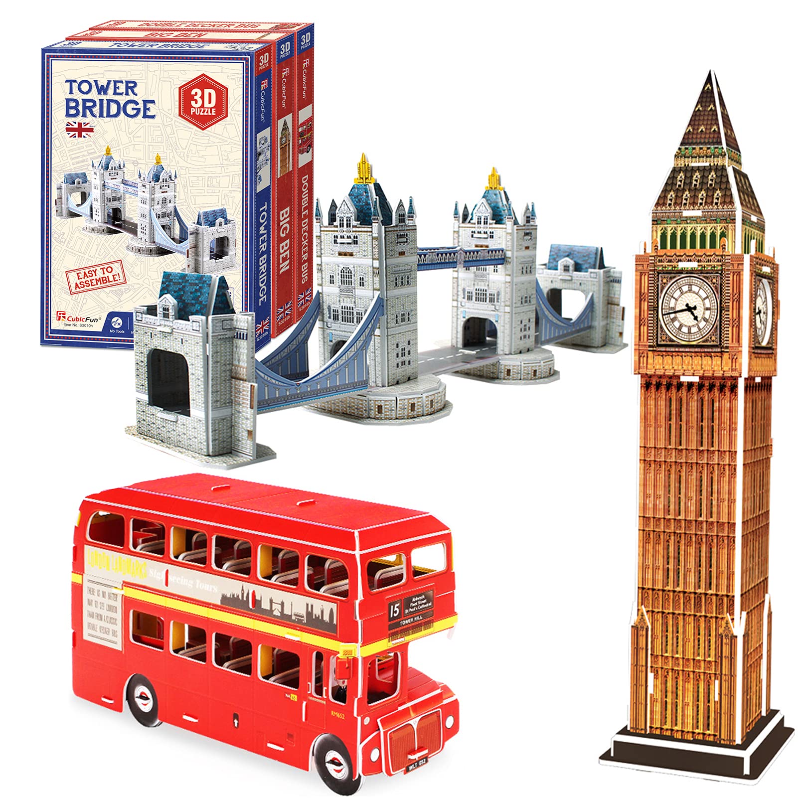 CubicFun 3d Jigsaw Puzzle for Kids UK London Architecture Building Model Landmark Kit Gift for Children, Tower Bridge Big Ben (Small 3 UK Puzzles)