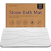 Stone Bath Mat Diatomaceous Earth Shower Mat Non-Slip Super Absorbent Diatomite Stone Bath Mats for Bathroom Floor Quick Drying Natural Easy to Clean(Dark Gray, 23.6''×15.4") (Wave-White)