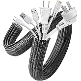 AGPTEK Cable Management Sleeve, 2 Pack 5ft - 1.2 inch Cord Hider, Black | Desk Cord Cover Organizer Wire Hider for Office Computer TV Wire Loom Tubing Pet-Proof Cord Protector from Cat Dog Chewing