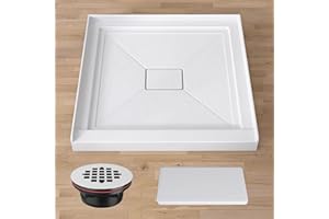 GETPRO Shower Base 34 in. D x 34 in. W Center Drain Single Threshold Shower Pan With Non-Slip Textured Surface, White Acrylic