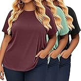 Oakgarden 3 Pack Women's Plus Size Short Sleeve T-Shirts Crew Neck Loose Fit Comfy Tops Summer Casual Basic Tees