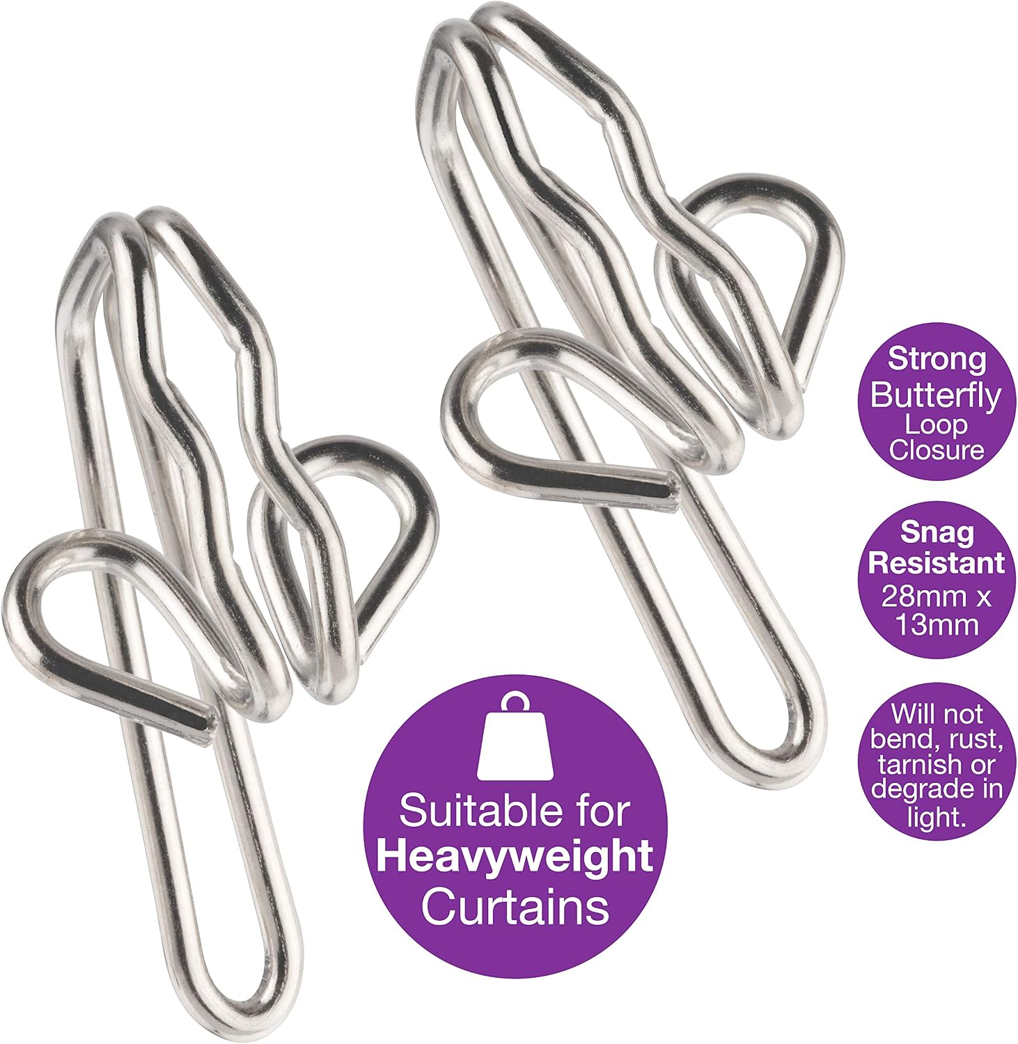 Heavy Duty Metal Curtain Drapery Hooks (50 Pack) Curtains, Drapes, Pencil Pleats, Silver, Metal Hook 28x13mm - Image 3
