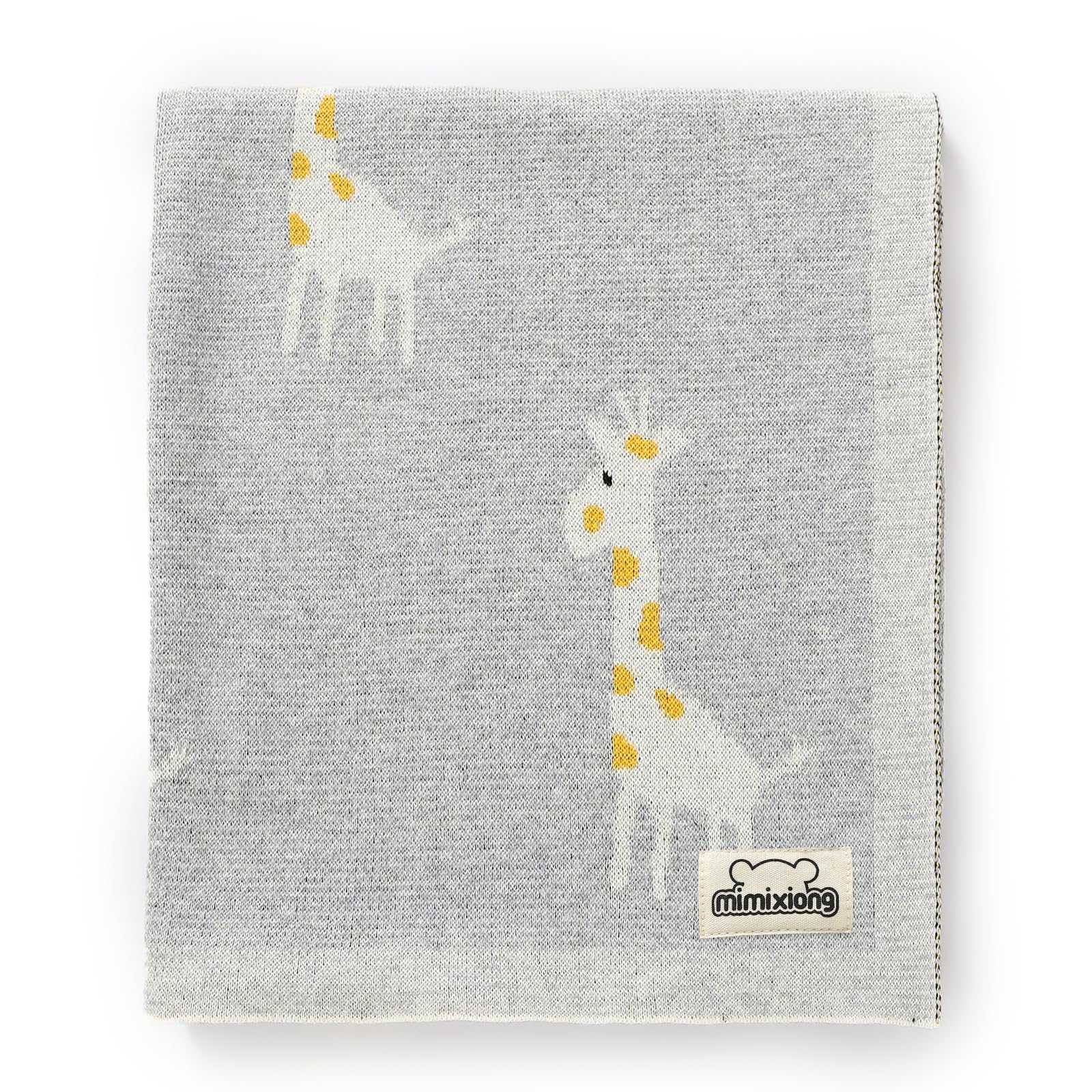 mimixiong Soft 100% Pure Organic Cotton Knitted Newborn Baby Blanket, Swaddle Blanket, Giraffe Grey (80 x 100cm)