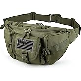FRTKK Tactical Fanny Pack Military Waist Bag Pack with USA Flag Patch Utility Hip Pack with Adjustable Strap for Outdoors Fishing Cycling Camping Hiking Dog Walking (Army green)