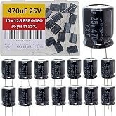 470uF 25V 10x12.5mm Rubycon Electrolytic Capacitor Low ESR 0.08&Omega; Long Life 36yrs at 55 Degree C mfd mircofarad Micro Farad Radial Lead Aluminum Capacitors (Pack of 15)