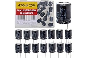 EEEEE 470uF 25V 10x12.5mm Rubycon Electrolytic Capacitor Low ESR 0.08Ω Long Life 36yrs at 55 Degree C mfd mircofarad Micro Farad Radial Lead Aluminum Capacitors (Pack of 15)