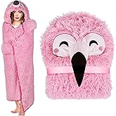 Flamingo Wearable Hooded Blanket for Adults - Fluffy Super Soft Shaggy Faux Fur, Fuzzy Warm Cozy Plush Furry Fleece & Sherpa Hoodie Throw Cloak Wrap - Flamingo Gifts for Women Adults and Kids