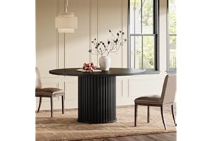 Tribesigns 47.24-Inch Black Round Dining Table for 4-6 People, Modern Fluted MDF + Metal Base Kitchen Table, Sturdy Circle Dining Room Furniture, Black
