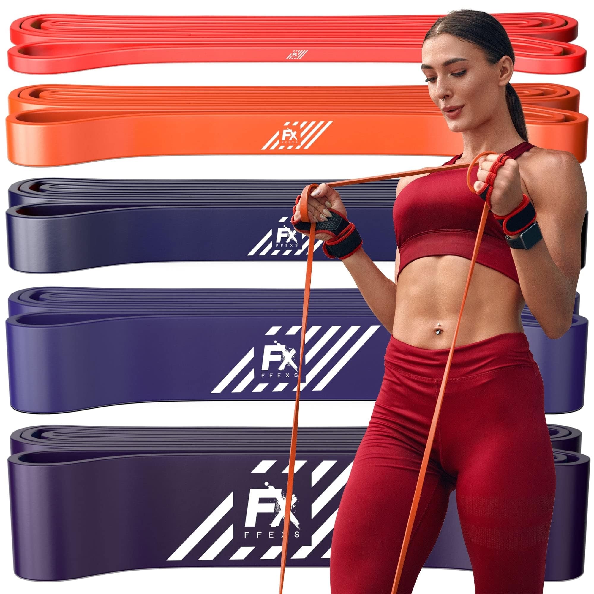 FX FFEXS Resistance Bands Set Men - Exercise Bands Durable Latex - Pull Up Bands Gym - Stretch Bands for Exercise - Workout Bands Fitness - Elastic Bands Gym - Men & Women - All Strength Levels