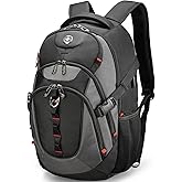 Swissdigital Design Laptop Backpack, Travel Backpack with USB Charging Port Fits 15.6 inches Computer, 31L College School Bookbag for Men, Black/Grey | SD803-02