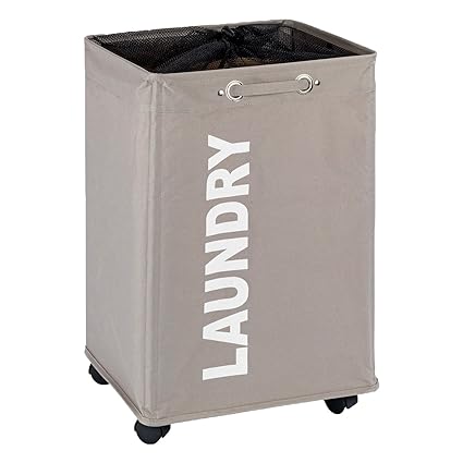 WENKO 3450119100 Wäschesammler Quadro Taupe - Wäschekorb, Fassungsvermögen 79 L, Polyester, 40 x 60 x 33 cm