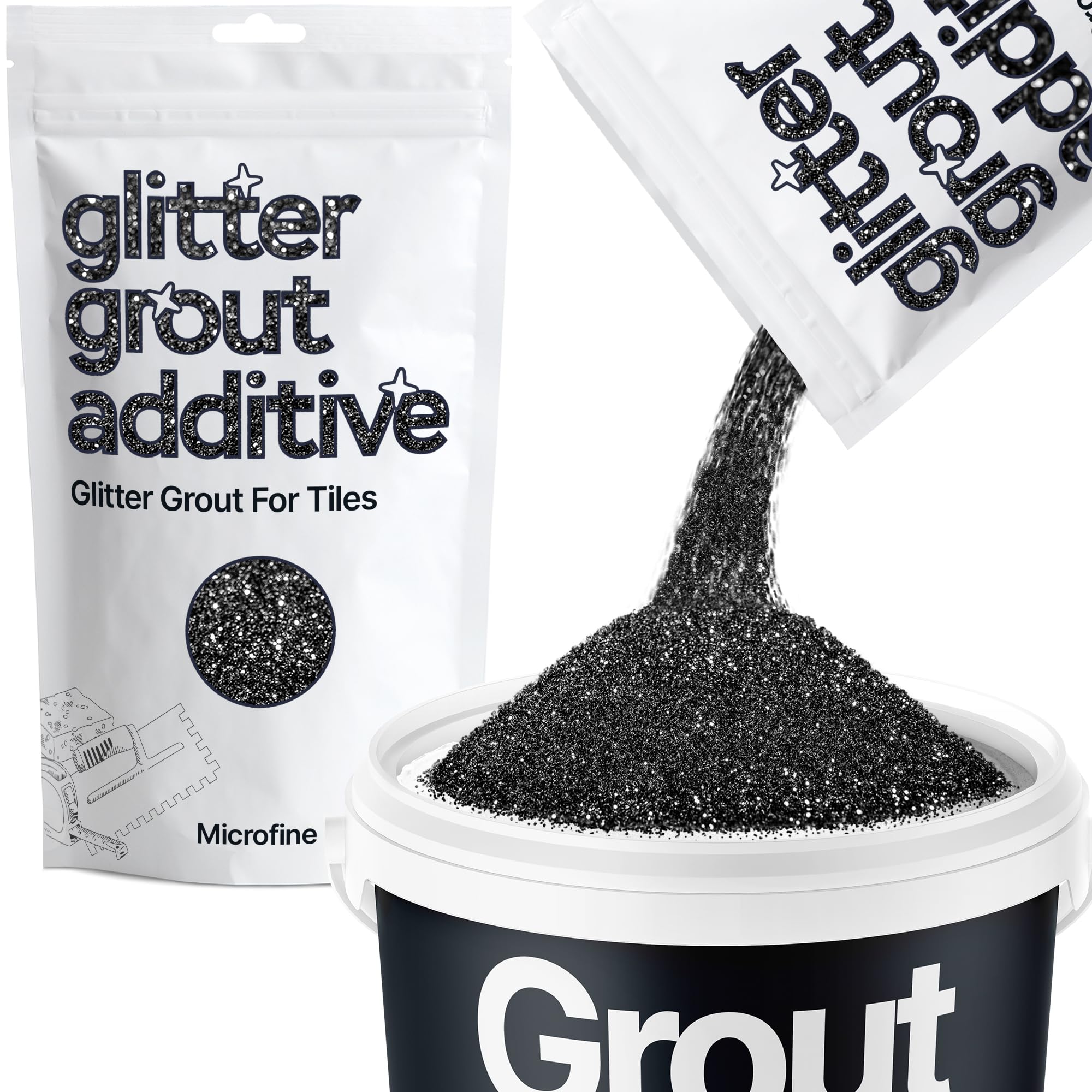 Hemway Black Glitter Grout Additive Microfine 100g Metallic Flakes for Adding Sparkle to Kitchen & Bathroom Tiles | Enhance Your Indoor Grouting Projects with a Durable Sparkly Effect