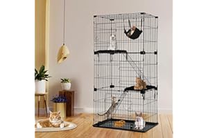 BIQWBIC 3-Tier 67 Inch Large Cat Cage, Black, Collapsible, Cat Enclosure, Hammock, 3 Cat Beds, 2 Ramp Ladders, Easy Litter Cleaning, Quick Installation