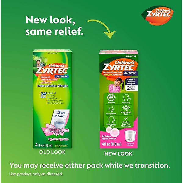 ZYRTEC CHILDREN’S 24 HOUR ALLERGY RELIEF SYRUP, 5 MG CETIRIZINE HCL ANTIHISTAMINE, KIDS ALLERGY MEDICINE FOR INDOOR & OUTDOOR ALLERGY RELIEF, DYE-FREE & SUGAR-FREE, BUBBLE GUM, 4 FL. OZ