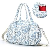 Zhehao Cute Lunch Bag for Women Quilted Insulated Lunch Box Shoulder Strap Crossbody Portable Leakproof Cooler Tote Bag for Teacher Staff Office Gift Travel Outdoor Picnic(Blue Flower)
