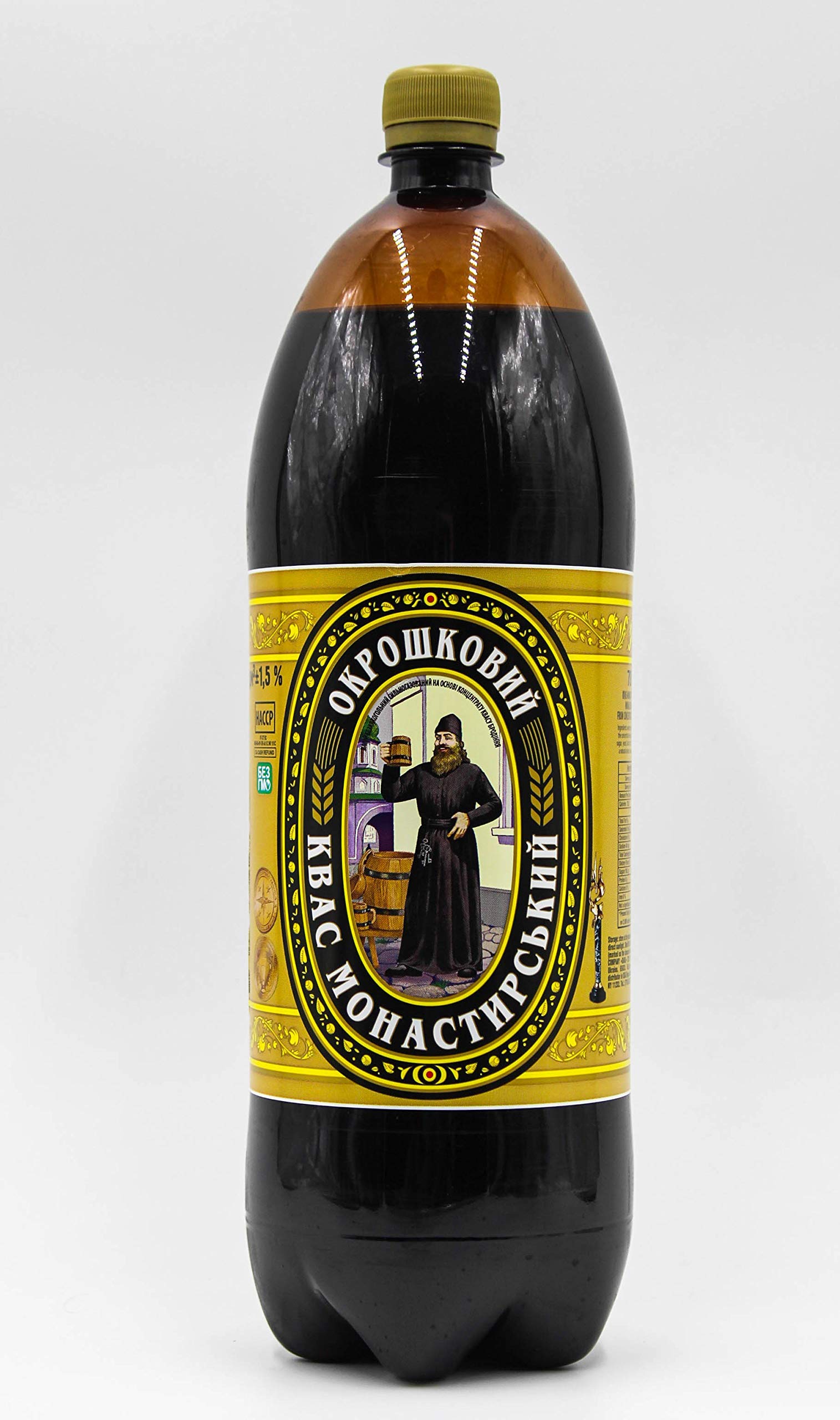 Russian Kvass "Monastirsky" Okroshka Soft Drink Ukraine, 2L (67.6 Fl Oz), Pack Of 3 + Wheat And Rye Breads Flavored Aspic and Horse-radish For Free