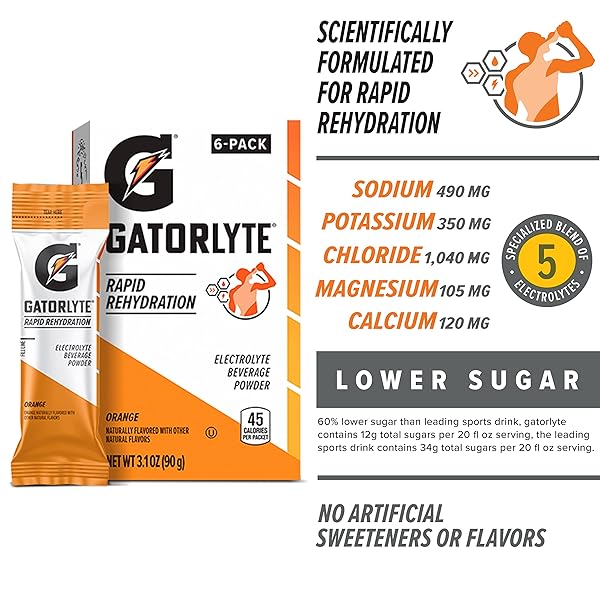 GATORLYTE POWDER ORANGE, 16.9OZ (PACK OF 6)