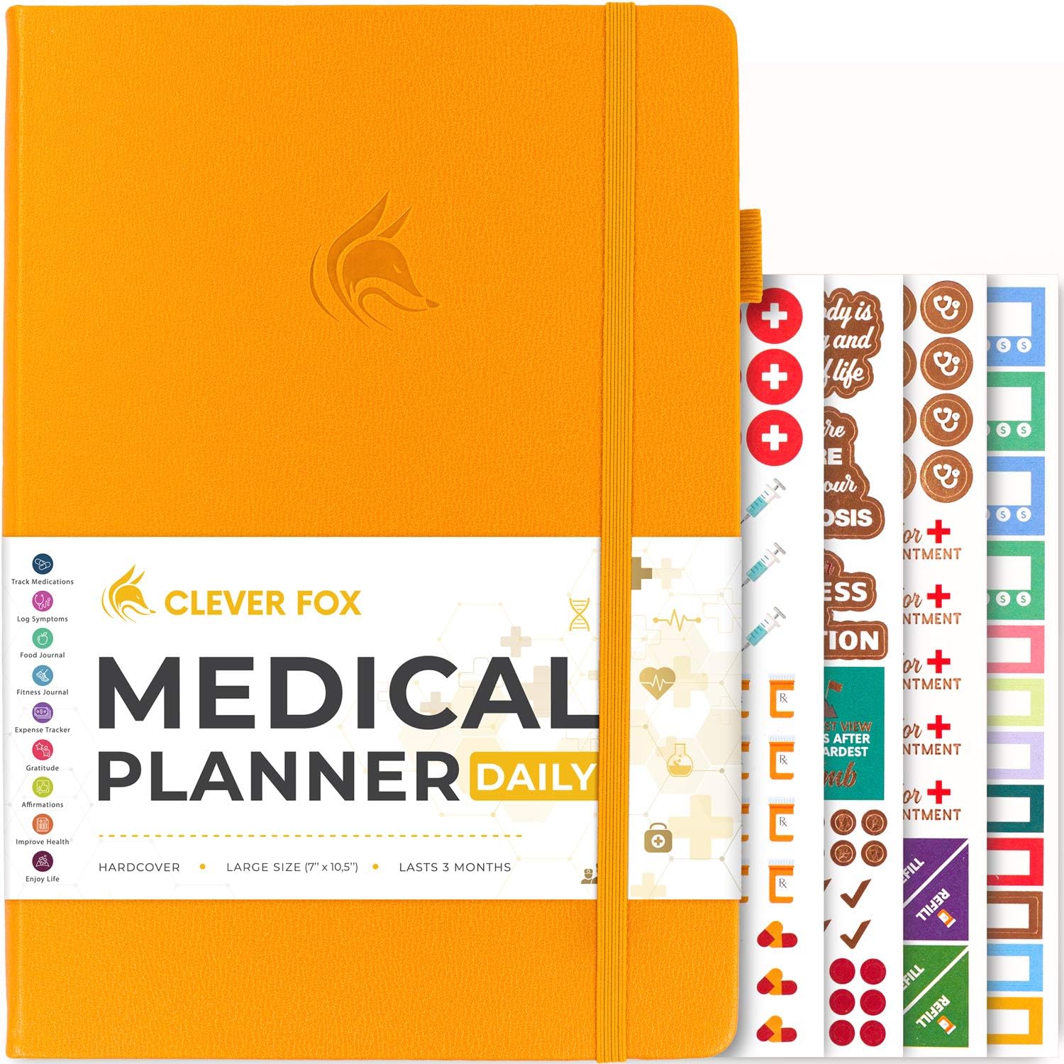 Clever Fox Medical Planner Daily – Medical Notebook, Health Diary, Wellness Journal & Logbook to Track Health – Self-Care Medical Journal – 3 Months, Undated, 18 x 26cm, Hardcover (Amber Yellow)